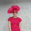 Couture hat with pink flower petals