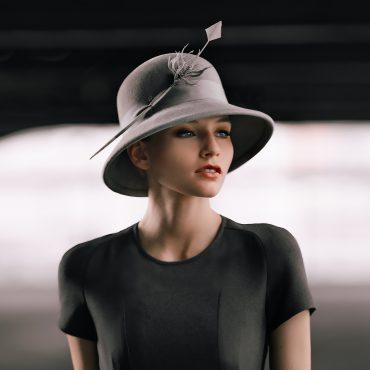 Cloche hat adorned with a feather