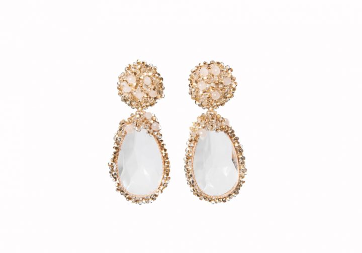 Crystal beads pink earrings
