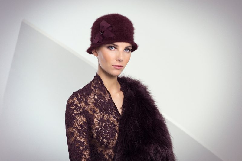 Sophia angora burgundy cloche hat.