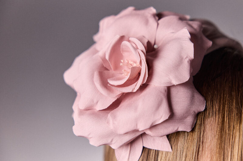 Headband with flower- Pink Althea-Maison Fabienne Delvigne