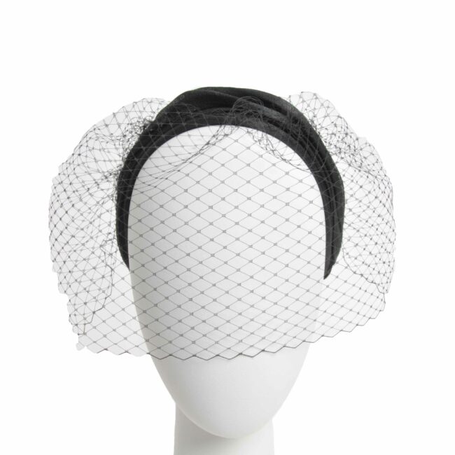 Florence headband black banana fiber with veil - Maison Fabienne Delvigne